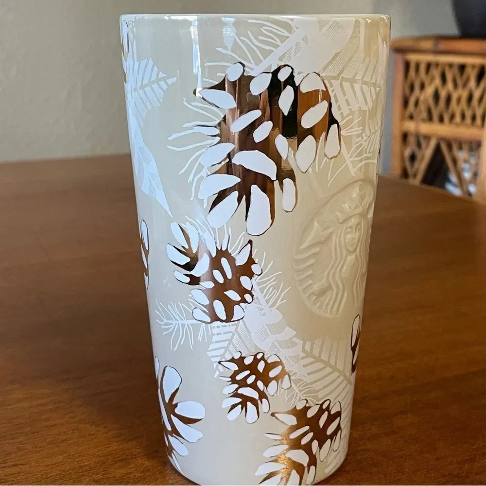 Starbucks 2020 Holiday Pinecone Ceramic Tumbler with Leaf Design 12 oz. - Picture 3 of 11